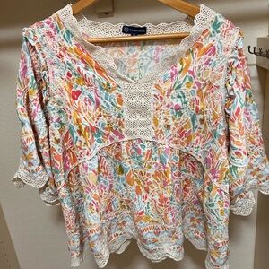Democracy Women's Colorful Floral Lace Blouse